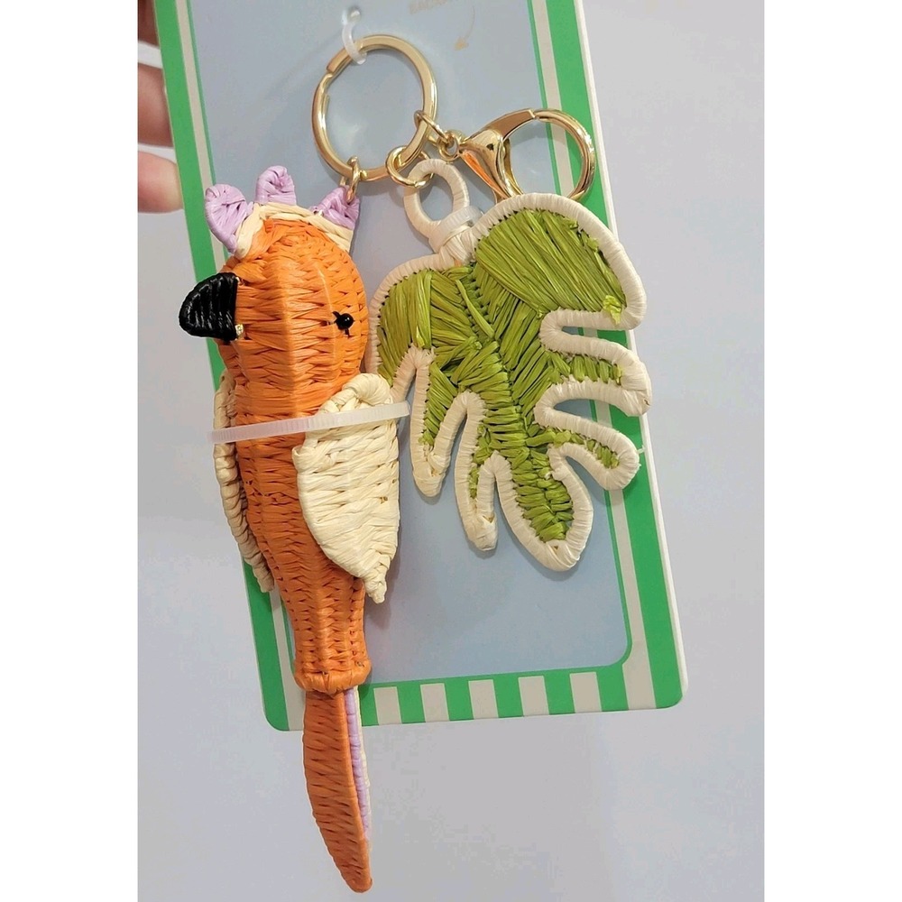 Piper K Tropical Straw Woven Parrot & Palm Leaf Bag Charm Keychain Beach Vibrant